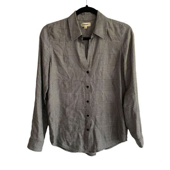 L'AGENCE Tops - L’AGENCE Checked Button Front Long Sleeve Blouse Black Cream XS